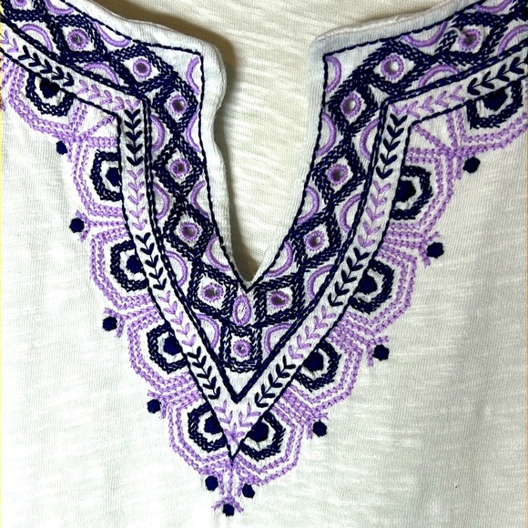Talbots Embroidered V Neck Top Size 3X Petite White 3/4 Sleeve Boho Cotton - Picture 5 of 17
